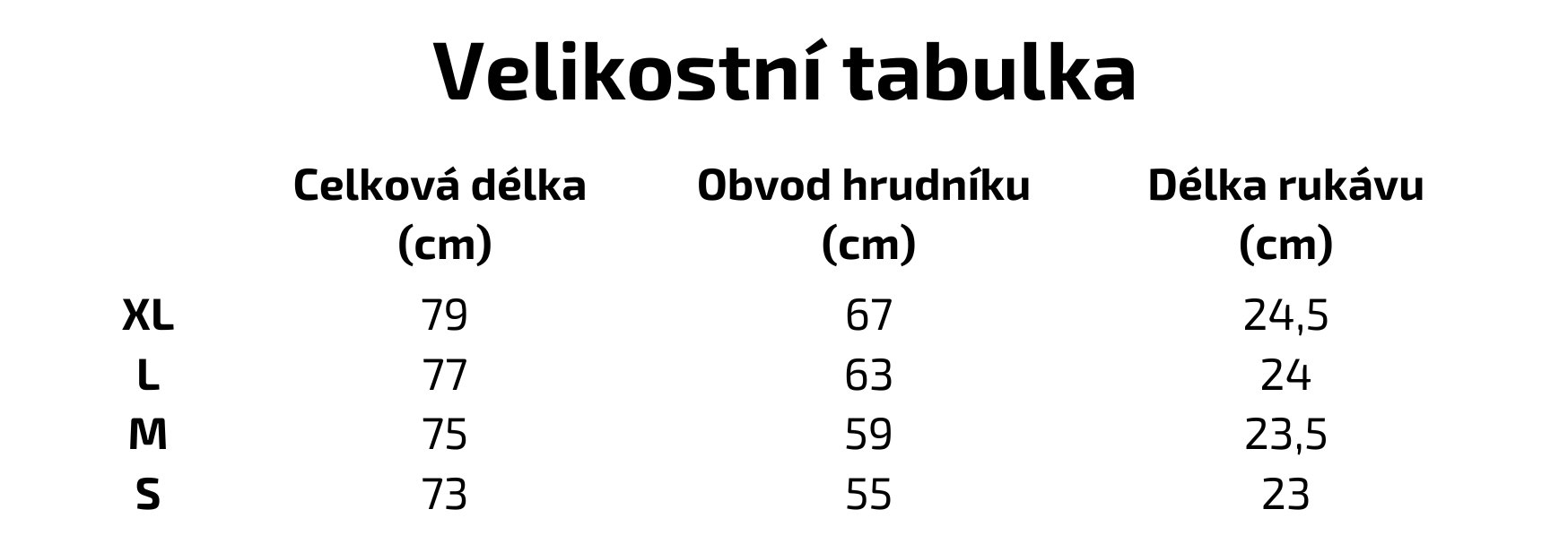 Tabulka trika bavlna - triko stage